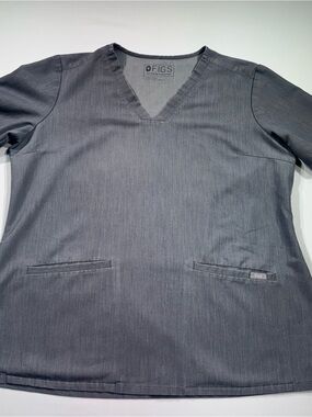 FIGS Casma Three-Pocket V-Neck Scrub Top, Gray Graphite, Size XL, GUC
